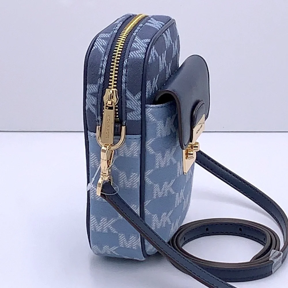 MICHAEL KORS SLOAN EDITOR SMALL NS TOP ZIP FLAP PACKET XBODY NAVY MULTI